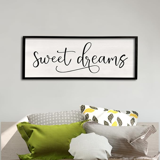 comurdyo Sweet Dreams Wall Decor Above Bed Sign 40" x 15" Master Bedroom Wooden Antique Framed Large Rustic Farmhouse Guest Room Beautiful Simple Hanging Plaque Over Bed Wall Art (Black)-Ruum Studio Home