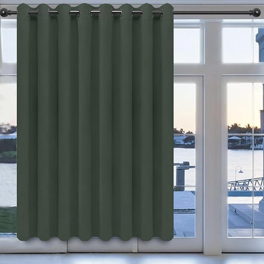 Easy-Going Blackout Door Curtains for Bedroom, Solid Thermal Insulated Grommet and Noise Reduction Window Drapes, Room Darkening Curtains for Living Room, 1 Panel (100x84 in, Greyish Green)-Ruum Studio Home