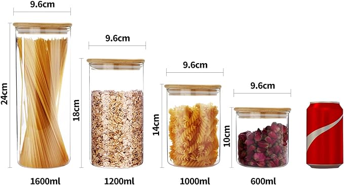 SIXAQUAE Glass Food Storage Containers Jar Stainless Steel Lids 600ml Airtight Canister Organization Sets Stackable…-Ruum Studio Home