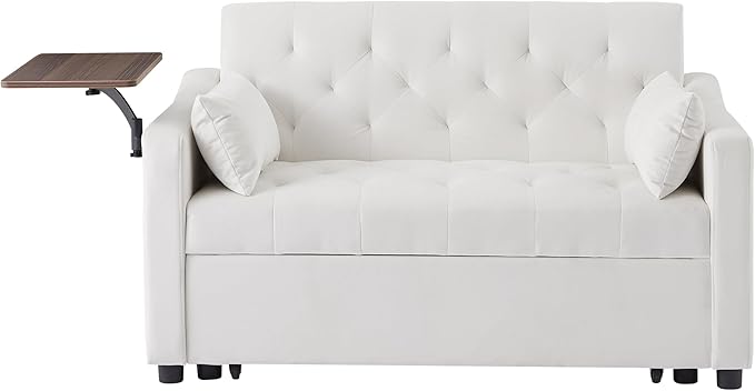 3-in-1 Convertible Sleeper Sofa Bed, Pullout Couch with 360° Swivel Side Table, Modern Chenille Fabric, Easy to Assemble, Folding Loveseat Sofa Bed for Living Room & Guest Room-Ruum Studio Home