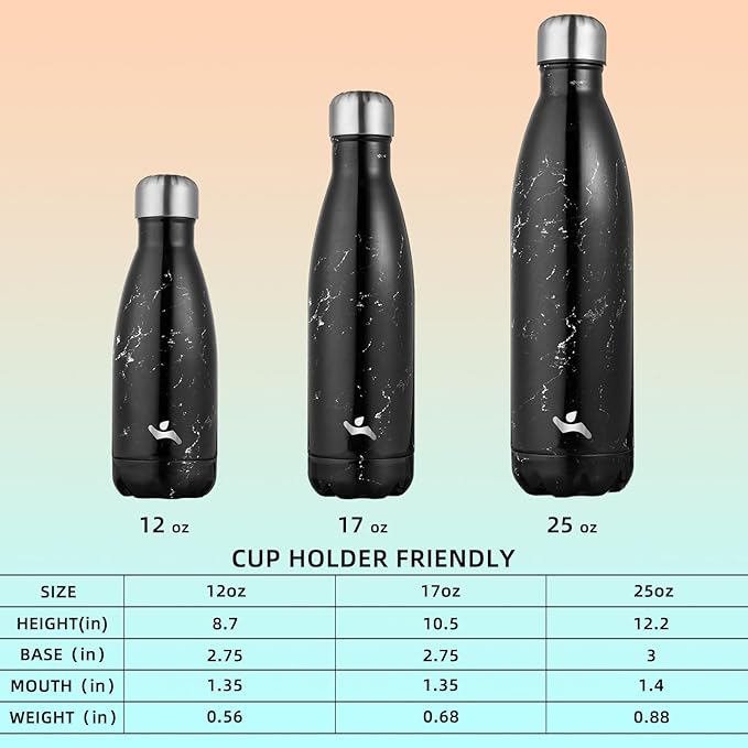 Insulated Water Bottles,17 oz Double Wall Stainless Steel Vacumm Metal Flask for Sports Travel,Marble Midnight-Ruum Studio Home