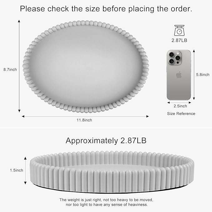 11.8in Decorative Tray for Coffee Table Decor- Modern Oval Concrete Tray for Home Decor- Minimalist Handcrafted Centerpieces Tray for Living Room, Kitchen Dining Table, Entryway (Gray)-Ruum Studio Home