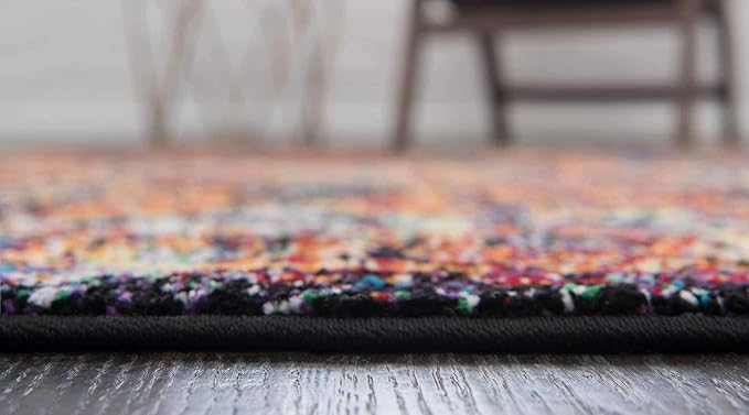 Unique Loom Rosso Collection Vintage, Traditional, Bohemian, Geometric, Border, Distressed, Southwestern Area Rug, 8 ft x 8 ft, Orange/Black-Ruum Studio Home