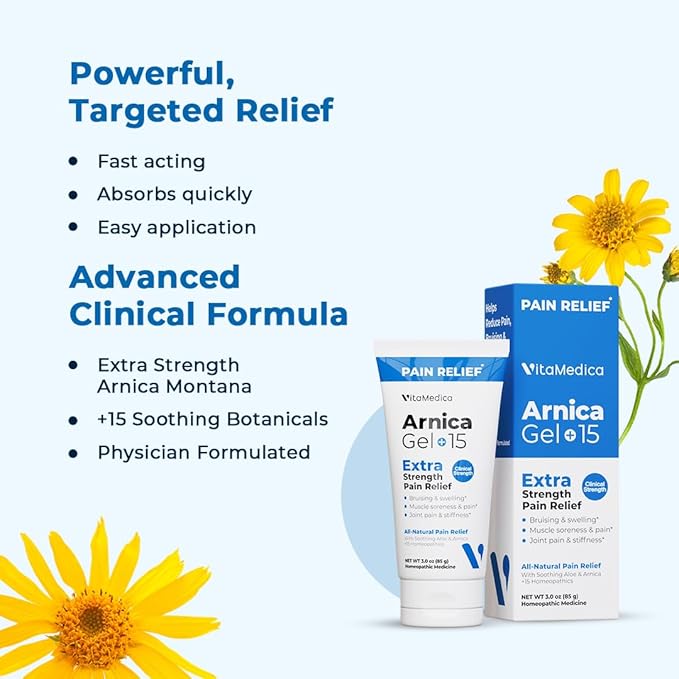VitaMedica Arnica Gel Plus 15 Healing Plant Compounds, Extra Strength Formulation for Bruising, Swelling, Joint Pain, Muscle Soreness & Stiffness, All-Natural, Plant-Based Pain Relief-Ruum Studio Home
