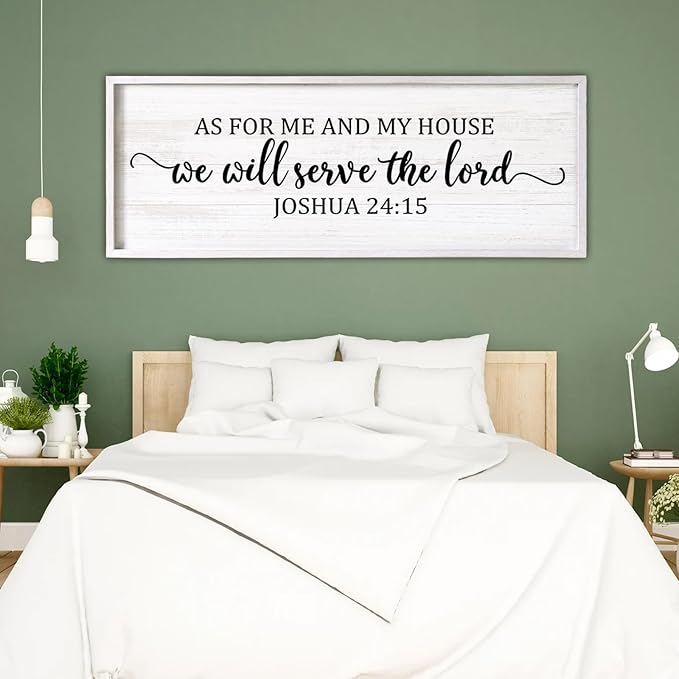 As For Me And My House We Will Serve The Lord Framed Wall Art, 40''×15'' Positive Religious Rustic Bible Verse for Christian God Jesus Christ Prayer, Vintage Horizontal Holy Catholic Scripture Decor-Ruum Studio Home