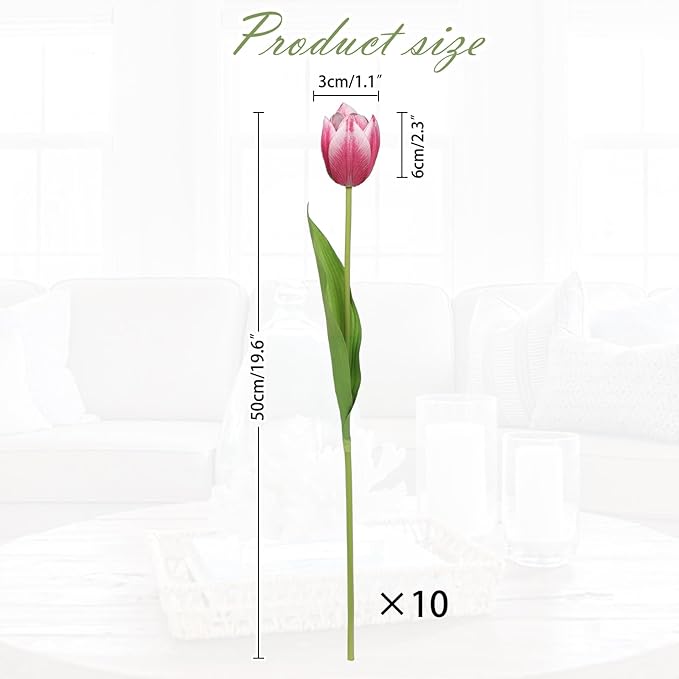 Artificial Tulips Flowers – 20" Long Stem Faux Tulips, 10PCS Real Touch Fake Red Tulip for Vase, Farmhouse, Kitchen, Spring & Wedding Home Decor-Ruum Studio Home