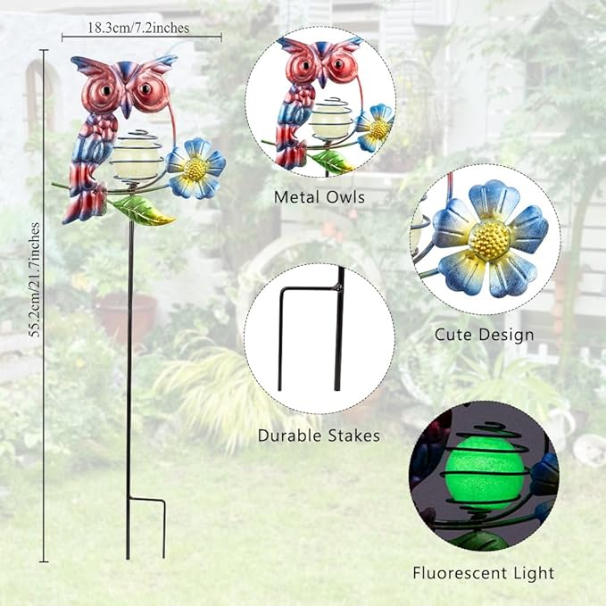 Set of 3 Owl Decorative Garden Stakes,Glow in The Dark Metal Yard Art,Waterproof Stakes Decorative for Outside,Metal Garden Decor for Mom,Women,Yard Lover-Ruum Studio Home