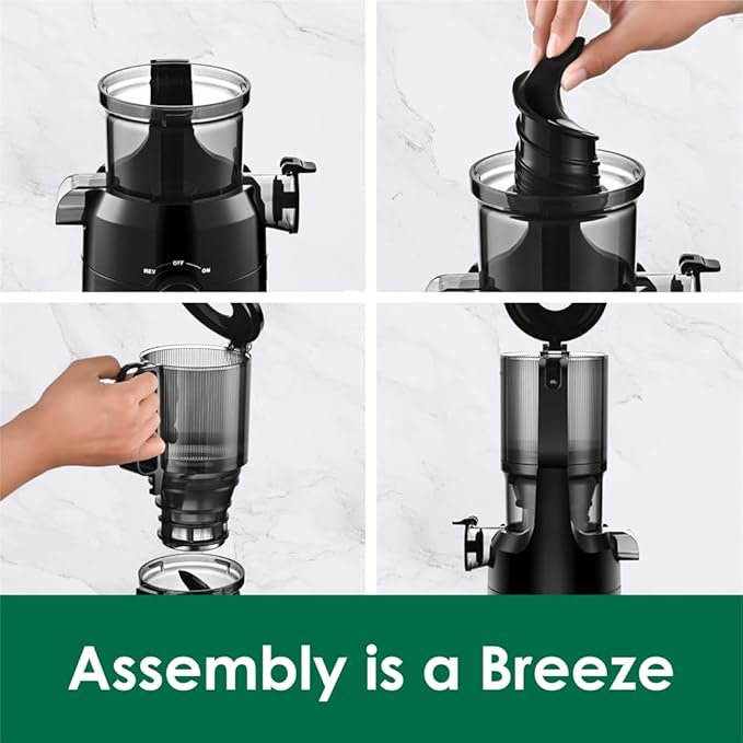 Cold Press Juicer Machines Slow Masticating Juicer Machines with 1.1 L Large Feed Chute Fit Whole Fruits and Vegetables Easy Clean Self Feeding,High Juice Yield,BPA Free (Ink-black)-Ruum Studio Home