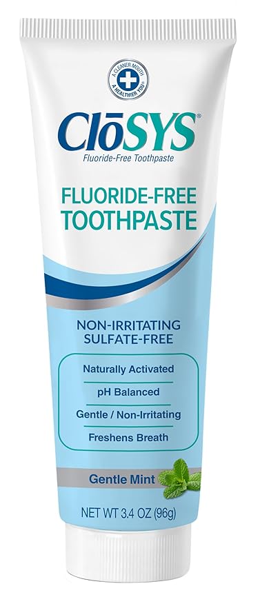 CloSYS Fluoride Free Toothpaste, 3.4 Ounce, Travel Size, Gentle Mint, TSA Compliant, Whitening, Enamel Protection, Sulfate Free-Ruum Studio Home