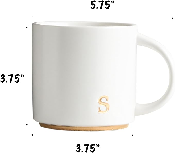 COLLECTIVE HOME - Monogram Ceramic Mugs, 15 oz Golden Initial Coffee Cups, Elegant Alphabet Tea Mugs, Elegant Personalized Mug with Gift Box, Luxurious Cups for Office and Home (s)-Ruum Studio Home