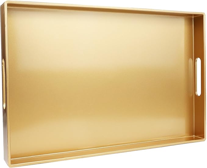 Spsyrine Gold Decorative Serving Tray with Handles, Elegant Plastic Coffee Table Tray for Ottoman, Living Room, Home Decor 15.6" X 10.2"-Ruum Studio Home