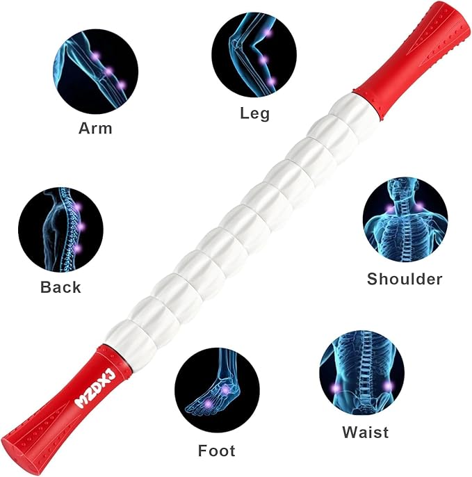 Muscle Roller Stick for Athletes - Deep Tissue Fascia Blaster & Roller Massager for Myofascial Pain Relief - Handheld Physical Therapy & Recovery Tool(Red White-20 inch)-Ruum Studio Home