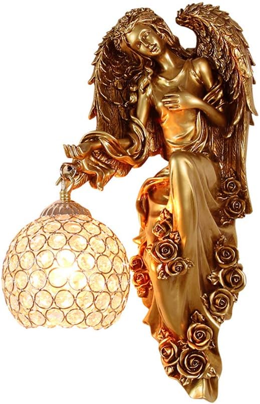 LITFAD Antique Spherical Sconce Light Decorated Bedside Lamp Clear Crystal 1 Light in Gold Wall Light Angel Wall Lamp for Bedroom Living Room Hotel - Left-Ruum Studio Home