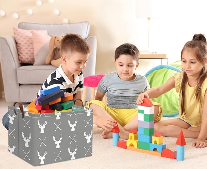 HIYAGON Baby Basket Cute Toy Bin for Boys and Girls Kids Storage Bin Organizer Box Gift Basket Empty Rectangular Deer Room Decor for Home(Grey deers)-Ruum Studio Home