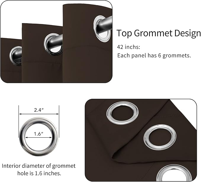 Easy-Going Blackout Curtains for Bedroom, Solid Thermal Insulated Grommet and Noise Reduction Window Drapes, Room Darkening Curtains for Living Room, 2 Panels(42x84 in, Dark Brown)-Ruum Studio Home