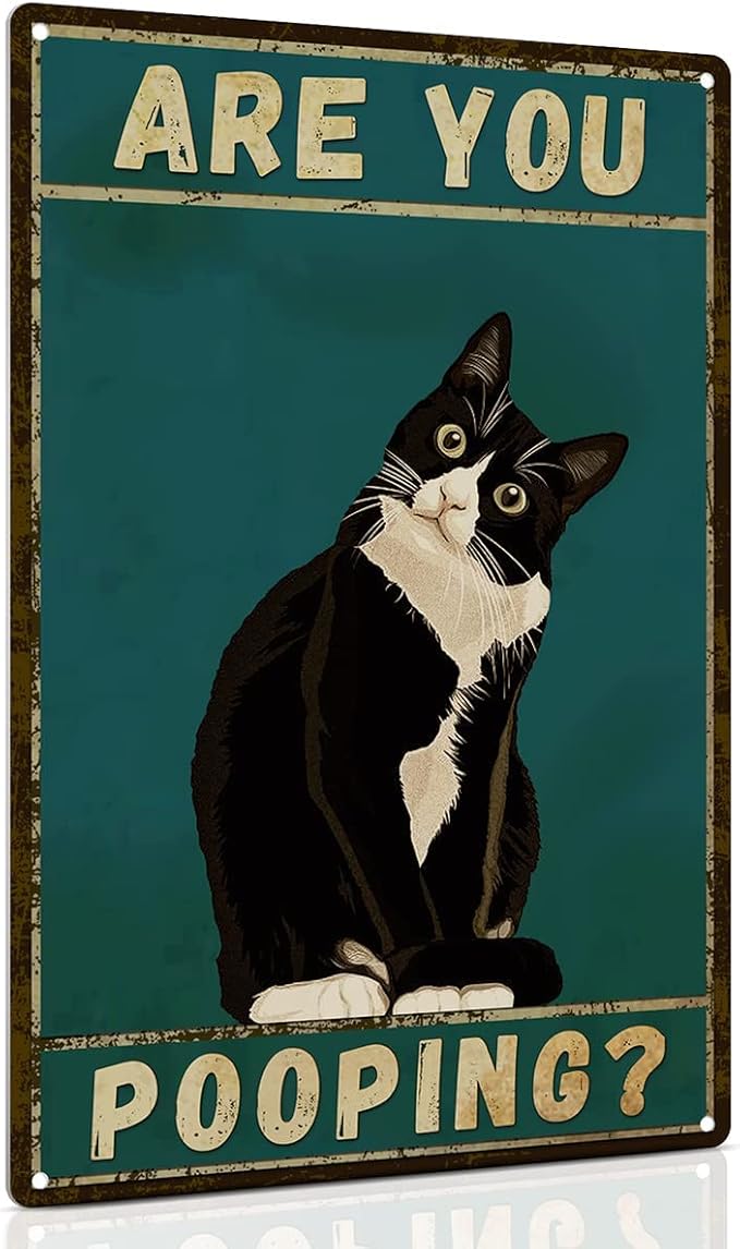 ALKB Bathroom Sign Tuxedo Cat Wall Decor Funny Metal Sign 8x12 Inch - Are You Pooping - Wall of Glory Decor Black Cat Sign-Ruum Studio Home