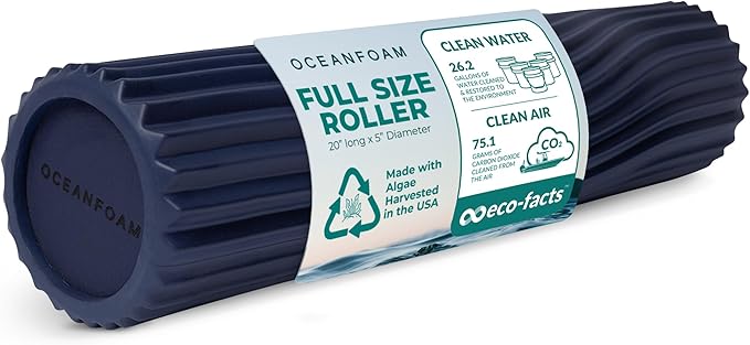 Oceanfoam Tidal Roller - Dark Navy - Muscle Massage Foam Roller for Back Pain & Stretching - Firm and Ergonomic Wide Wave Textured - Yoga, Athletics, & Wellness - Full Size, 20" x 5"-Ruum Studio Home