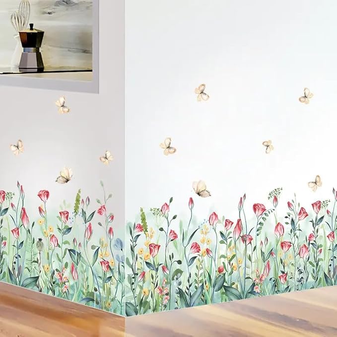 Set of 28x20 Inch Size Hello Spring Summer Window Cling Sticker Tulip, Flower and Butterfly Window Stickers, Spring and Summer Decor, Home, Shop, Party Window Glass Display Stickers (Floral)-Ruum Studio Home