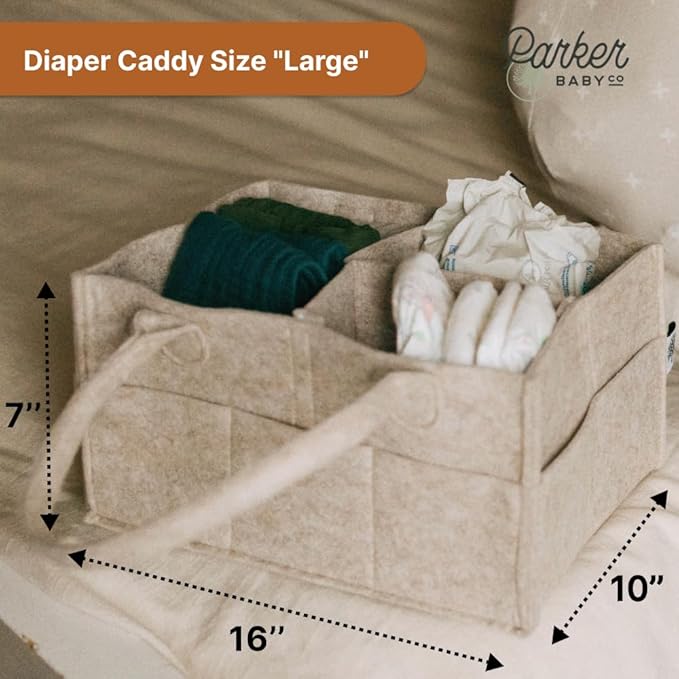 Parker Baby Co. Diaper Caddy - Nursery Storage Bin and Car Organizer for Diapers and Baby Wipes - Oatmeal, Large-Ruum Studio Home
