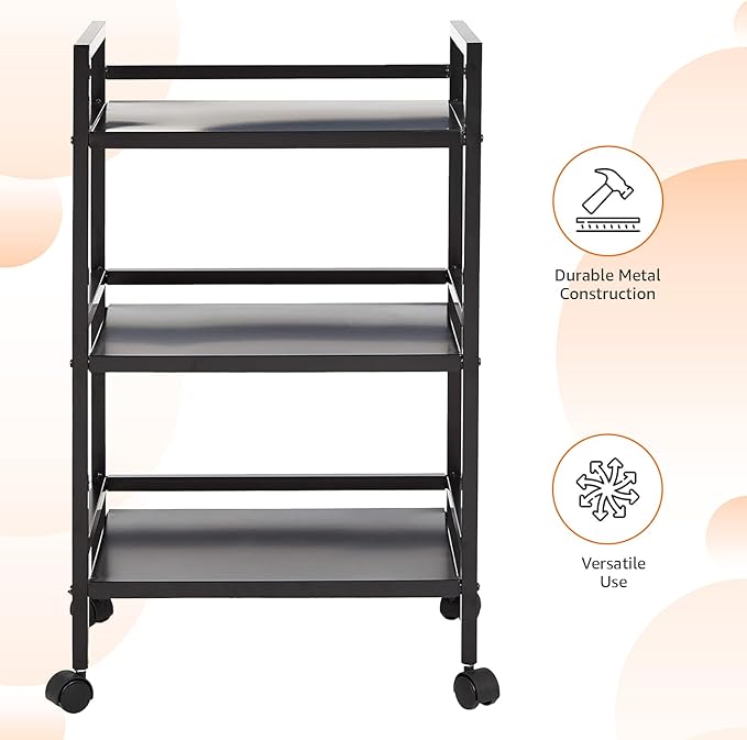 Amazon Basics 3-Tier Metal Rolling Cart, Black-Ruum Studio Home