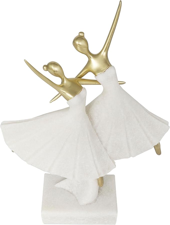 Deco 79 Polystone Dancer Decorative Sculpture Ballet Home Decor Statue with Gold Accents, Accent Figurine 9" x 4" x 13", Cream-Ruum Studio Home