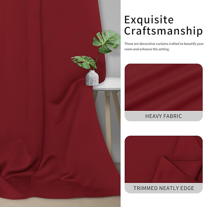 Easy-Going Blackout Curtains for Bedroom, Solid Thermal Insulated Grommet and Noise Reduction Window Drapes, Room Darkening Curtains for Living Room, 2 Panels(42x84 in, Christmas Red)-Ruum Studio Home