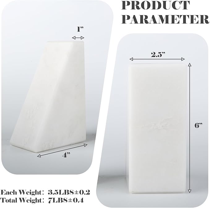 Marble Book Ends Decorative, Unique Bookends for Shelves, White Stone Bookends Holds Heavy Books, Weighted Book Holder Stopper for Home Office Desk Bookshelf Decoration, Set of 2-Ruum Studio Home