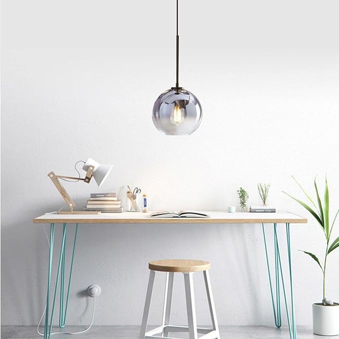 KCO Lighting Mercury Glass Pendant Light Fixtures Mid Century Modern Silver Kitchen Island Pendant Lights Ceiling Hanging Black Large Globe Pendant Light for Living Room Dining Room-Ruum Studio Home