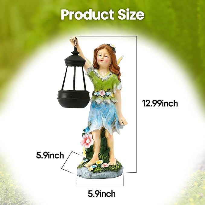 Fairy Garden Statue Solar Garden Fairy with Lantern Light Outdoor Decoration Waterproof Solar Sculpture for Patio Yard Lawn Gift for Mom Grandma-Ruum Studio Home