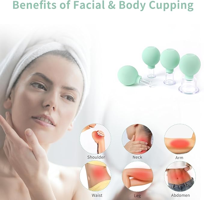 Meifuly Facial Cupping Set, 4 PCS Silicone Vacuum Suction Face Massage Cups, Skin Tightening Kit for Eyes, Face and Body (Green)-Ruum Studio Home