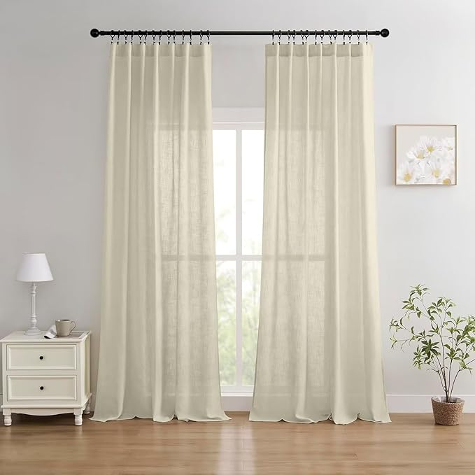 Joydeco Linen Curtains 96 inches Long 2 Panels Set,Light Filtering Curtains for Living Room Bedroom, Window Long Drapes with Rod Pockets Back Tab (W52 x L96 Inch, Natural)-Ruum Studio Home