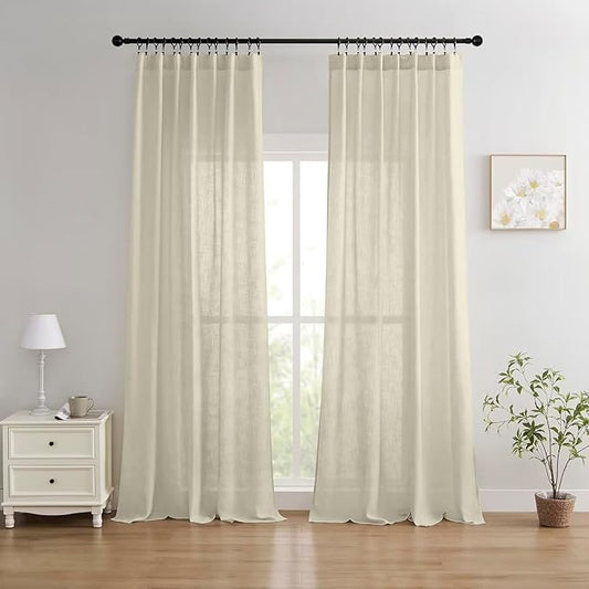 Joydeco Linen Curtains 96 inches Long 2 Panels Set,Light Filtering Curtains for Living Room Bedroom, Window Long Drapes with Rod Pockets Back Tab (W52 x L96 Inch, Natural)-Ruum Studio Home