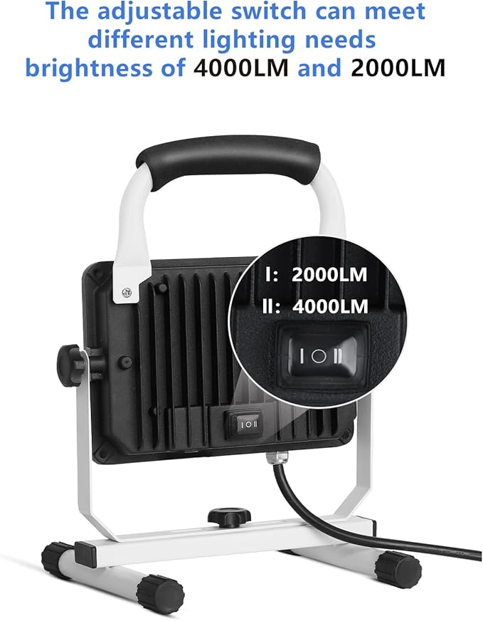 UFOND 4000 Lumen LED Work Light with Stand,40W Waterproof Portable Flood Lights, Worklight Brightness Angle Adjustable, with Switch Power Cord, Suitable for Construction Sites, Garage Workshop-Ruum Studio Home