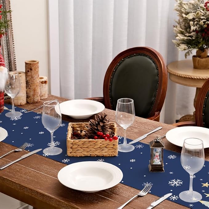 GEEORY Christmas Table Runner 13x72 Inch, Xmas Trees Snowflakes Holiday Decorative Farmhouse Table Decoration for Kitchen Dinning, Indoor Outdoor Dinner Party Decor (Blue) GT151-72-Ruum Studio Home