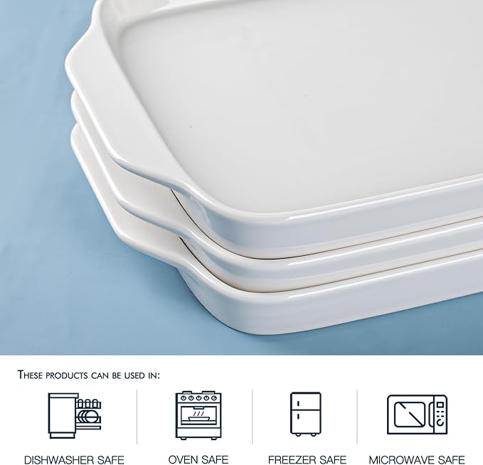 Dizada Large Serving Platter with Handles, 16" x 9" Porcelain Serving Tray, White Rectangular Platters for Entertaining & Serving Food, Serving Trays for Party, Appetizer, Charcuterie - Set of 3-Ruum Studio Home