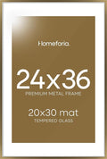 Homeforia 24x36 Picture Frame Bronze, High End Metal 24 x 36 Large Poster Frames with Mat 20 by 30 Photo, 24x36 Brass Frame Matted to 20x30 Print, 36x24 Thin Frames, Tempered Glass, Wall Kit, Set of 1-Ruum Studio Home