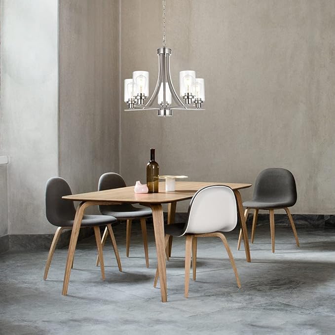 BONLICHT Traditional Chandelier Lighting 5 Light Brushed Nickel Modern Light Fixtures Hanging Pendant Lighting with Clear Glass Shade Classic Ceiling Lights for Kitchen Dining Room Living Room Island-Ruum Studio Home