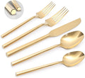 Gold 20 Piece Stainless Steel Silverware Set, Handle Flatware, Modern Mirror Finish Cutlery Set, Service for 4, Dishwasher Safe-Ruum Studio Home