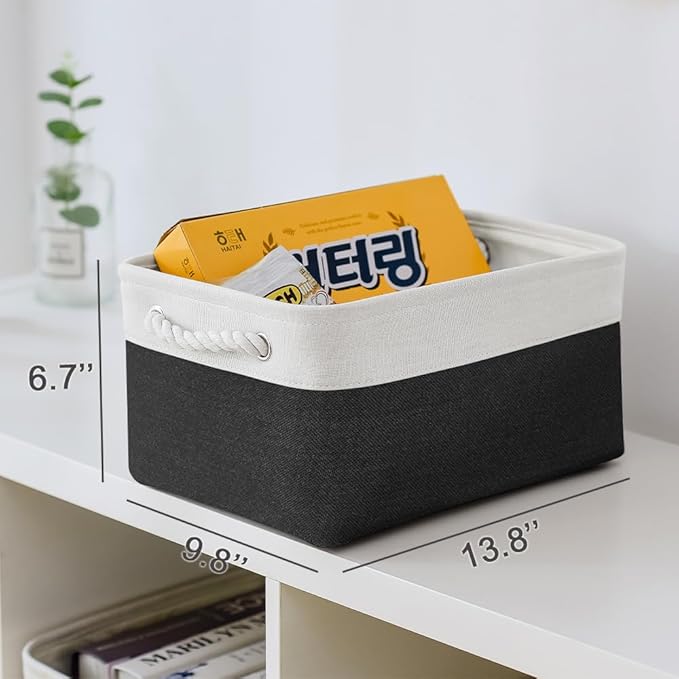 TheWarmHome Storage Bins for Shelves - 1 Pack 13.8x9.7x6.7 inch Storage Basket for Organizing for Closet Organizer Cubes Laundry Cloth Nursery (White & Black)-Ruum Studio Home
