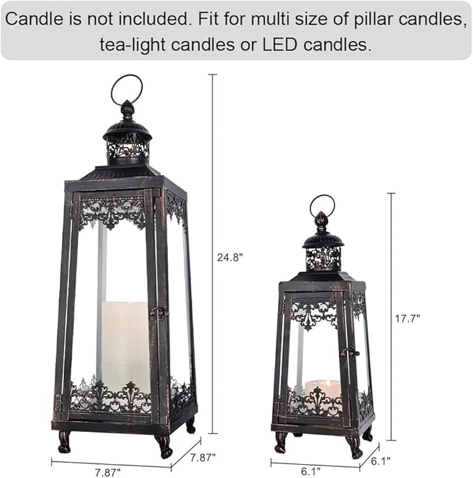 NEEDOMO Lanterns Decorative Outdoor & Indoor, Set of 2 Outdoor Lanterns for Porch,Large Candle Lantern, Bronze Metal Frame with Glass for Fall, Christmas-Ruum Studio Home