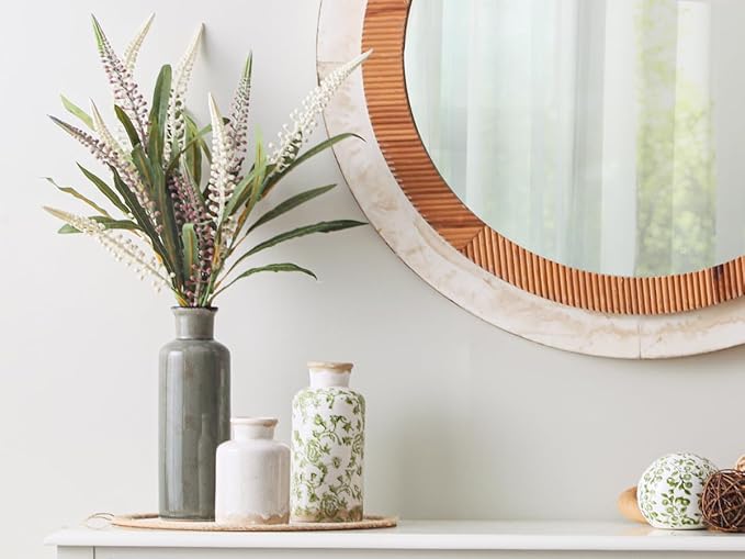 Vintage Vase Set of 3, Ceramic Vintage Flower Vases, Chinoiserie Decorative Home Decor Retro Floral Vase Rustic Farmhouse Decor for Table Bookshelf Mantel Kitchen Living Room Office - Green and Beige-Ruum Studio Home