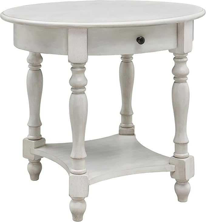 MODERION Oval End Table with Drawer, Solid Wood Sofa Side Storage Shelf, Traditional Living Room Corner Table, Nightstand, Easy Assembly 28INCH x 22INCH 24INCH Antique Walnut CJZ2233RW White-Ruum Studio Home