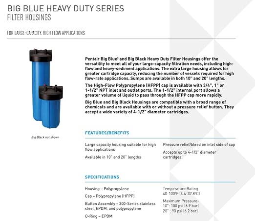 Pentair Pentek 150671 Big Black Filter Housing, 1" NPT #10 Whole House Heavy Duty Water Filter Housing with High-Flow Polypropylene (HFPP) Cap, 10 Inch, Black/Black-Ruum Studio Home