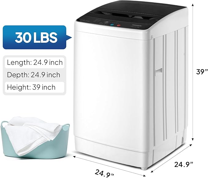 ROVSUN 30LBS Washing Machine, Full-Automatic Portable Washer with Stainless Steel Drum, Electric Laundry Machine, 110V Washer and Spin Dryer Combo with Drain Pump for Home, Apartment, Dorm-Ruum Studio Home