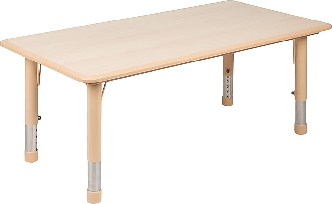 EMMA + OLIVER 23.625" W x 47.25" L Rectangle Natural Plastic Activity Table Set with 6 Chairs-Ruum Studio Home