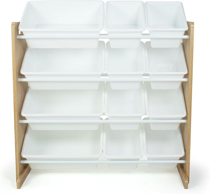 Humble Crew Kids Toy Storage Organizer with 12 Plastic Bins, Natural Wood/White – Removable Bins for Playroom, Bedroom, Toddler Furniture for Boys and Girls Ages-Ruum Studio Home