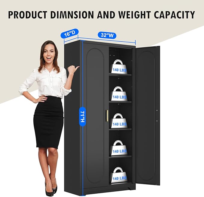 71" Tall Kitchen Pantry Cabinet, Pantry Storage Cabinet with Doors and Shelves, Metal Food Pantry Cabinets with Handles, Black Freestanding Cupboard for Living&Dining Room-Assemble Required-Ruum Studio Home