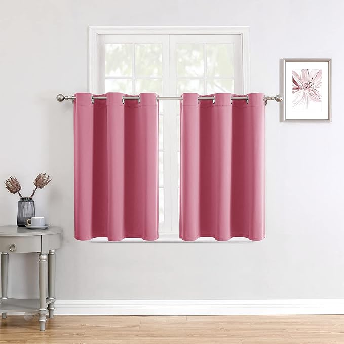 ChrisDowa Small Window Curtains for Kitchen and Bedroom - Grommet Short Thermal Insulated Room Darkening Curtains (2 Panels, Pink, 42 x 36 Inch)-Ruum Studio Home