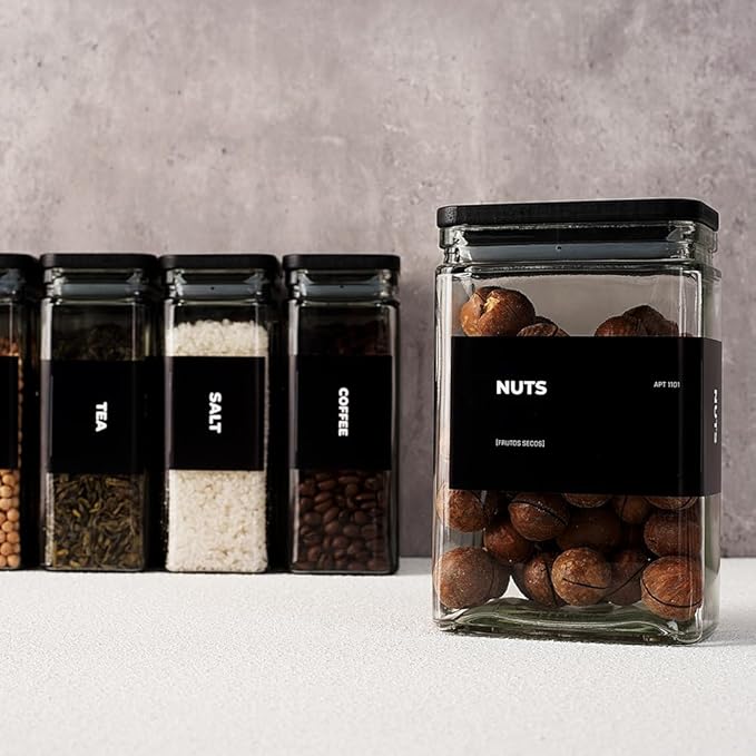 27 oz Glass Storage Jars with Bamboo Lid, set of 6, glass canisters with airtight lids, Clear jars with lids for Cookie, Candy, Tea, Coffee Bean and Rice, Black-Ruum Studio Home
