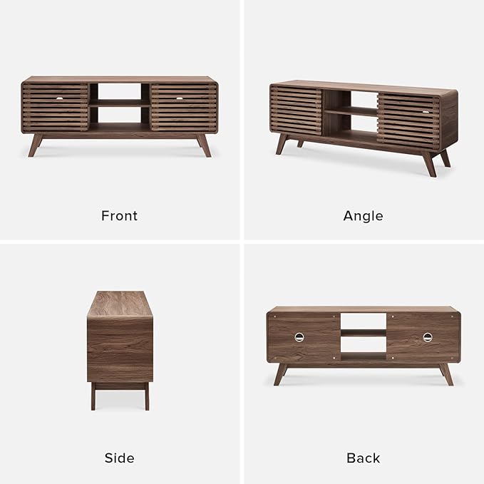 mopio Ensley TV Stand, Mid Century Modern for 55/60/65 inch TV, Farmhouse TV Stand, Entertainment Center with Storage, TV and Media Consol for Living Room (Walnut, 59" Tall)-Ruum Studio Home